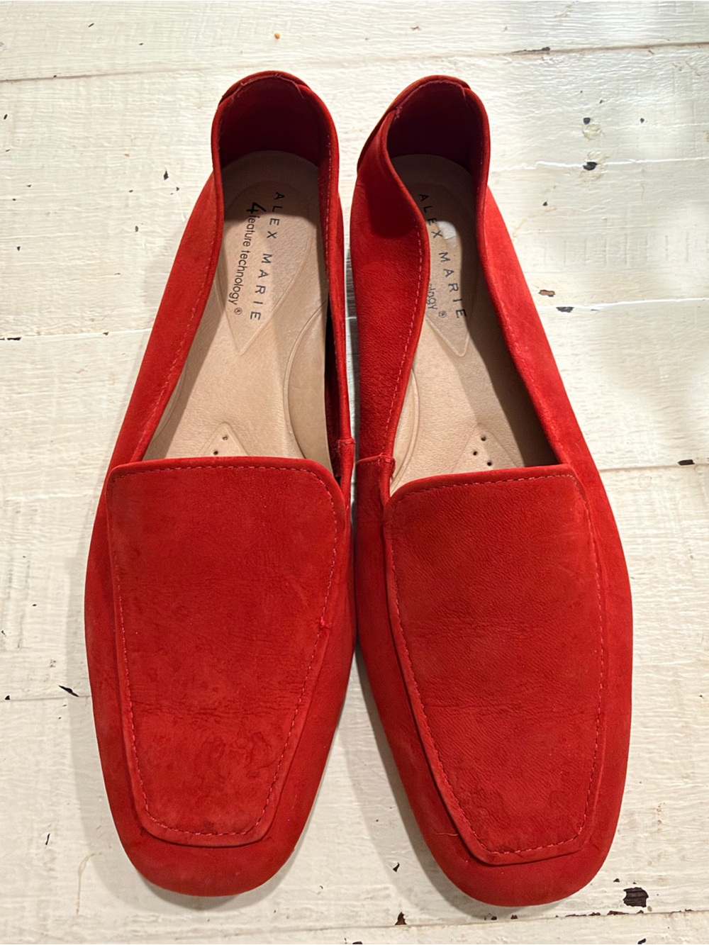 Alex Marie Tomato Red Leather Nubuck Square Toe Flats Size 6